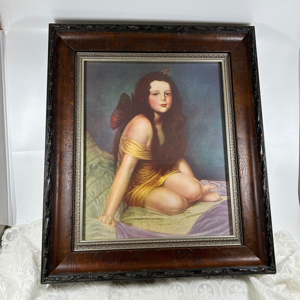 Vintage Wood Frame Dark Fairy Print Goth Gothic Whimsical Whimsigoth Goblin 1909